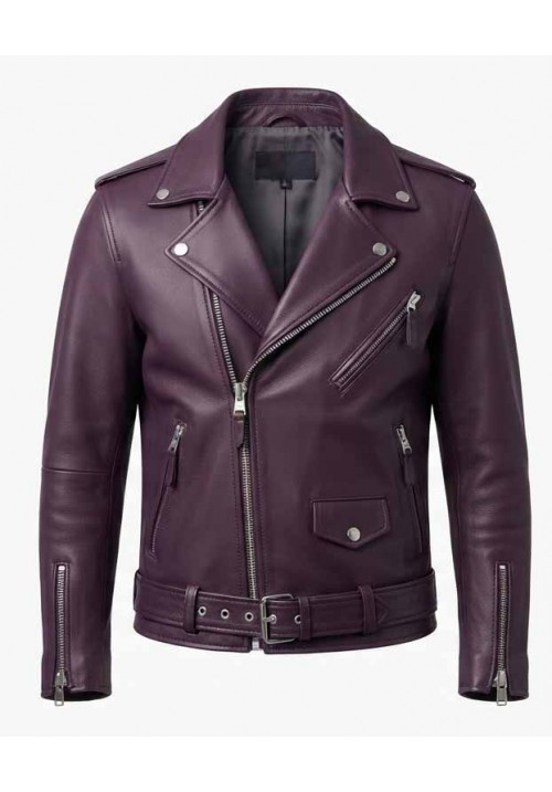 Purple Leather Biker Jacket - Purple Leather Jacket for Men